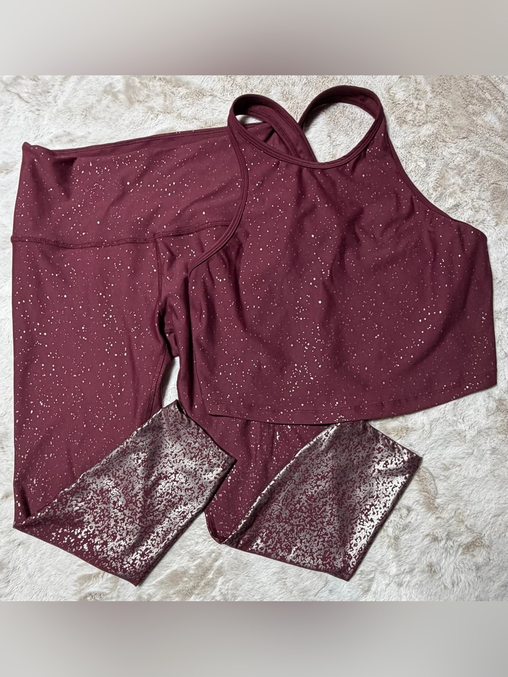 Beyond Yoga Maroon Sparkle Active Set - Crop Tank & Leggings 1X